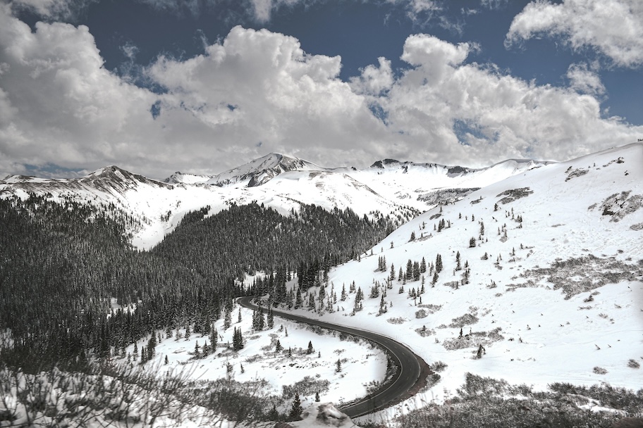 Loveland Pass mountain road in Clear Creek County, Colorado, where DUI and DWAI cases often originate from traffic stops on I-70.
