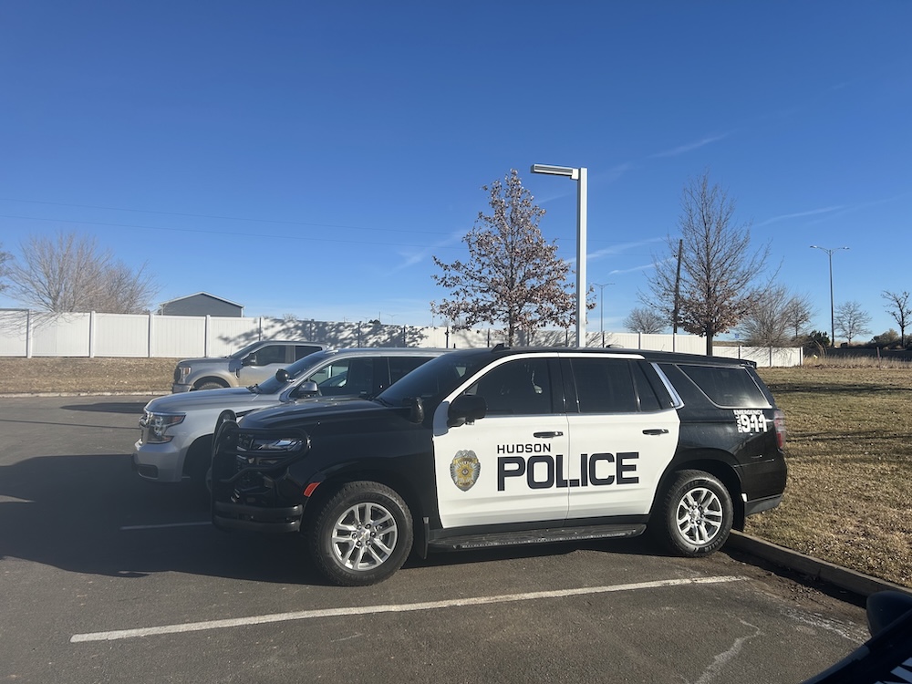Hudson Police Department cruiser used for traffic enforcement in Weld County, Colorado