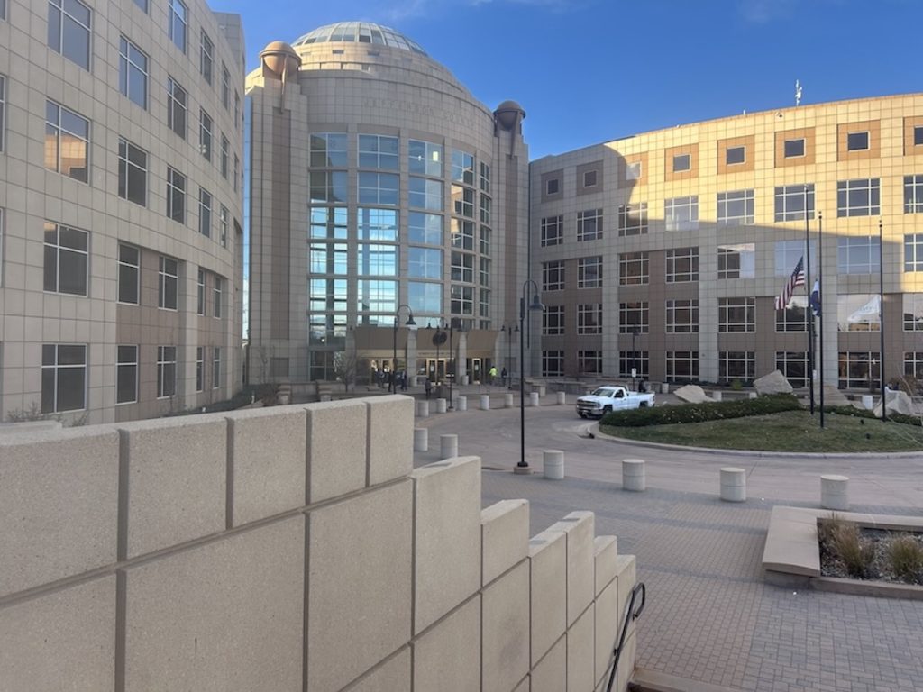 Exterior of the Jefferson County Courthouse in Golden, Colorado, where DUI, criminal, and traffic cases are heard.